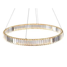 Kryształowy złoty żyrandol led Prisma 48W z barwą ciepłą 3500K ring 80cm