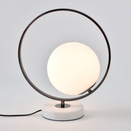 Minimalistyczna lampa stołowa Bella czarny chrom z marmurową podstawą w stylu glamour